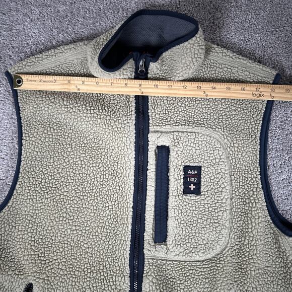 Vtg Abercrombie & Fitch Vest Men XL Oatmeal Beige Full Zip A&F 1892 Sherpa Y2K - Picture 11 of 12